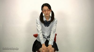 Schoolgirl in glasses shitting and enema on own face - HD 720p